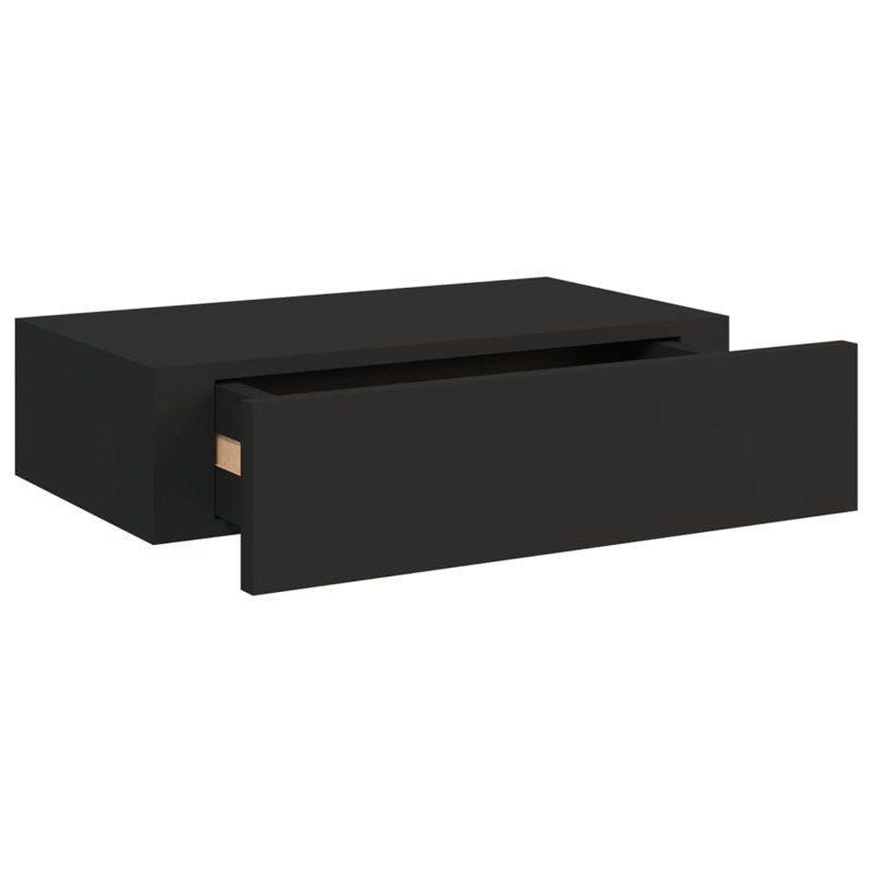 Azariana Floating Shelf with Drawer, Black, 10cm H x 40cm W x 23.5cm D
