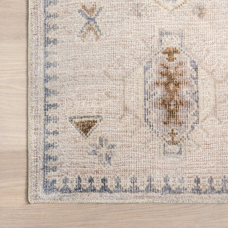 Etching Machine Woven Beige Area Rug