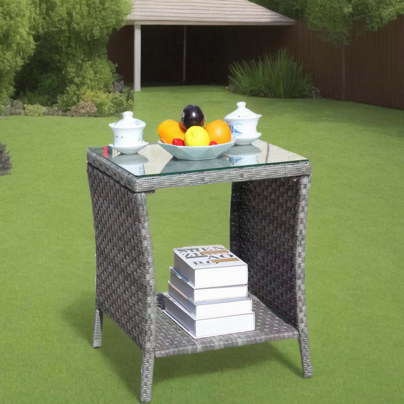 Table basse d'extérieur avec verre trempé transparent, Gris
