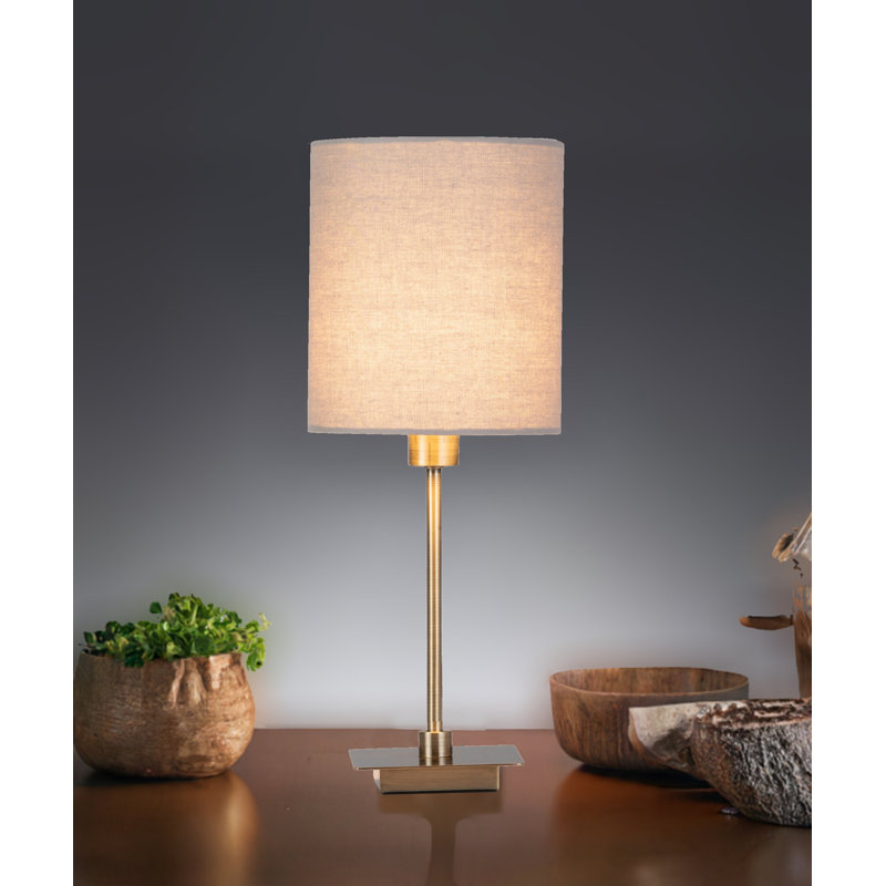 Square Stick Antique Brass Metal Bedside Table Lamp , Gray