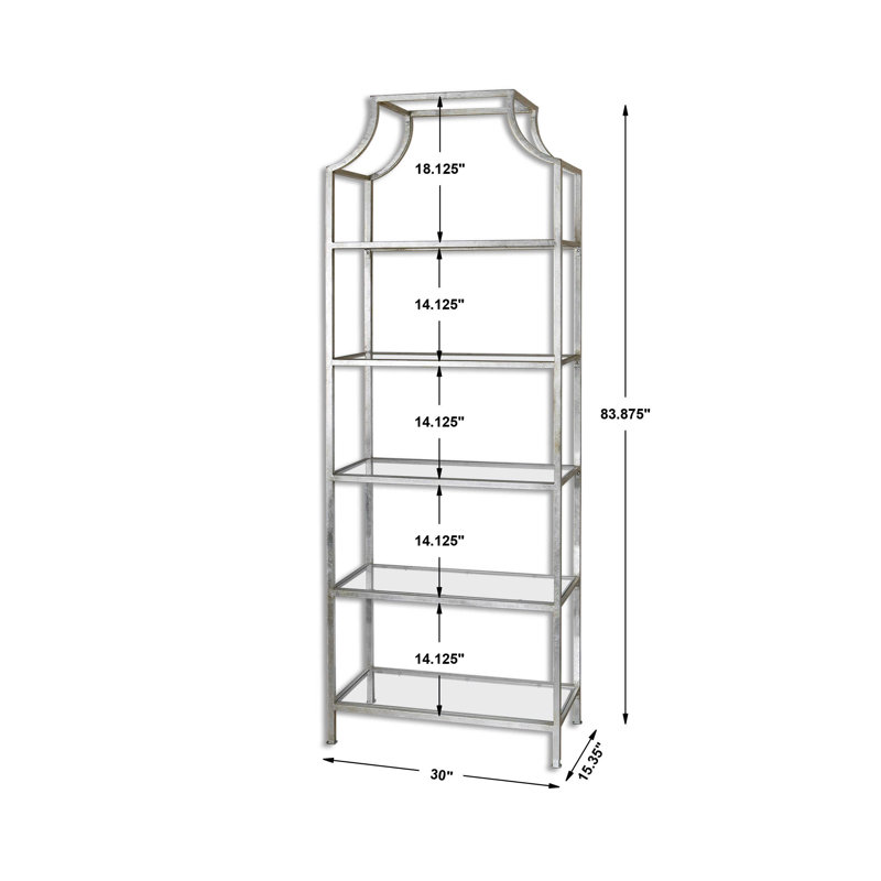 Aurelie Transitional Silver Metal and Glass 5-Shelf Etagere