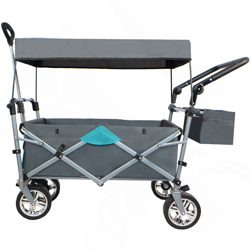 Wagon pliable à pousser et tirer avec auvent amovible, gris