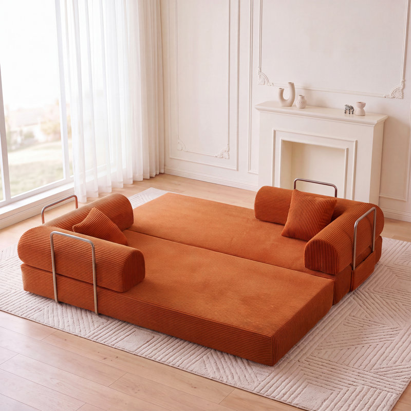 Canapé à compression de 78,8 po, canapé-lit convertible au sol avec accoudoirs de soutien pour dossier, canapé-lit futon confortable, causeuse modulaire Boneless