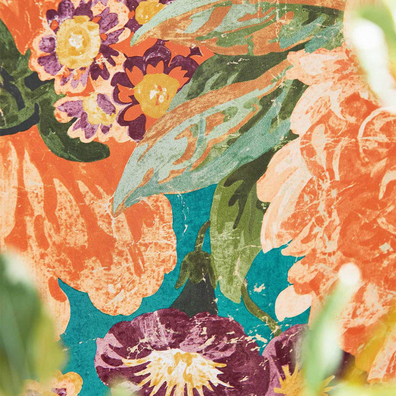 Very Rose and Peony Wallpaper, Kingfisher/Rowan Berry