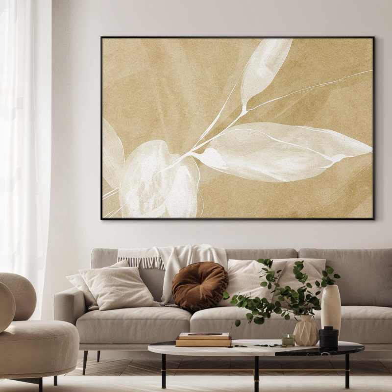 White and Beige Minimalist Nature-Inspired Botanical Home Decor Extra Large Framed Wall Art Print (Frame Assembly Required)