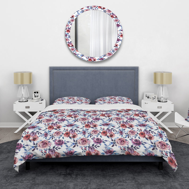 Blossoming Anemones And Roses - Ensemble de housse de couette traditionnel - Microfibre de polyester