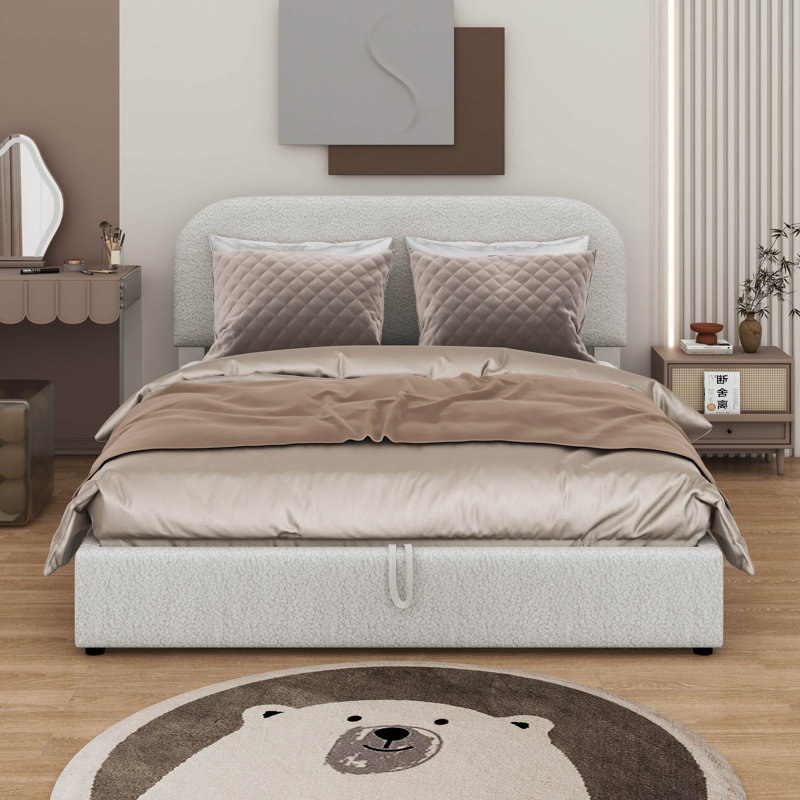 Lit plateforme tapissier Teddy, Blanc, Grand