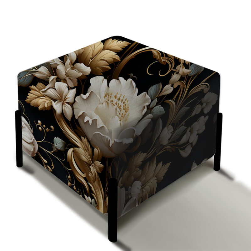 Motif victorien floral noir et blanc doré - repose-pieds carré floral