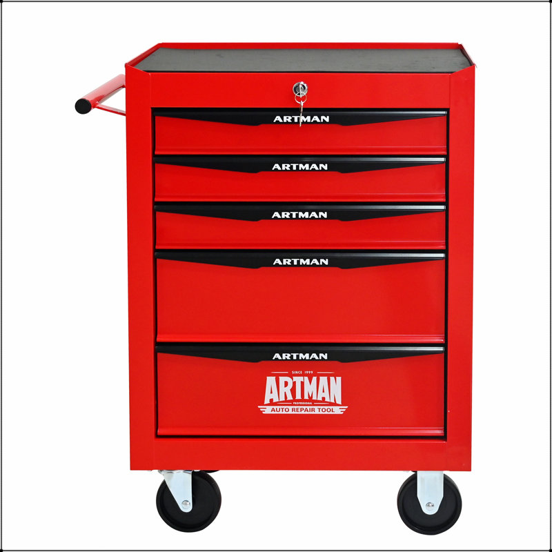 Coffre à outils durable en métal avec 5 tiroirs, glissières à roulement à billes et conception verrouillable pour un rangement efficace