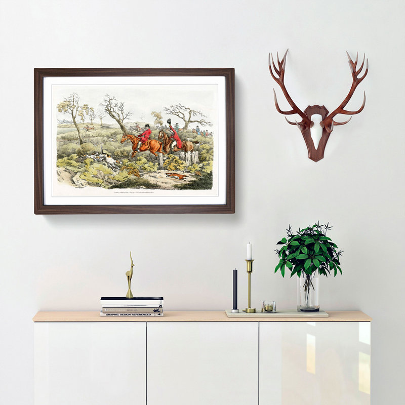Fox Hunting by Henry Alken - Picture Frame Painting Print, Walnut Framed, 36cm H x 48cm W x 2cm D