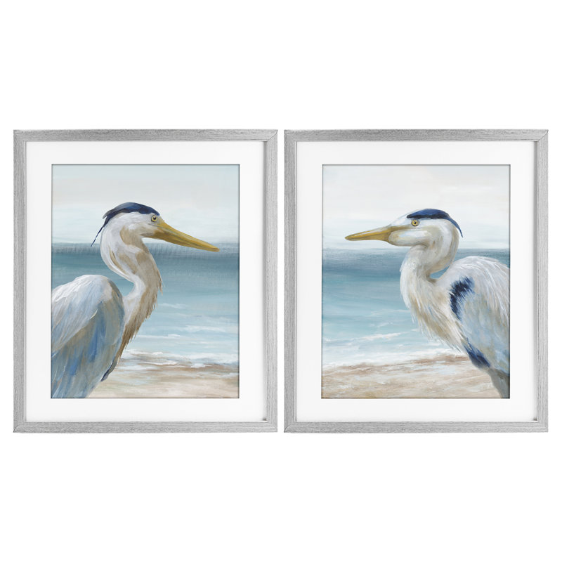 «Tranquil Gaze Herons», ensemble de 2 impressions encadrées sous verre, design par Nan, H 16 po x l 13 po