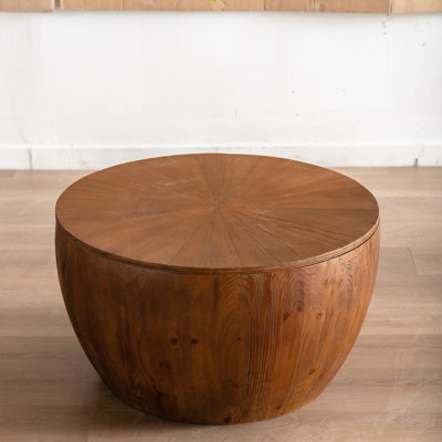 Vintage Barrel Shaped Coffee Table with High-Quality Fir Wood and MDF Providing Storage and Durability