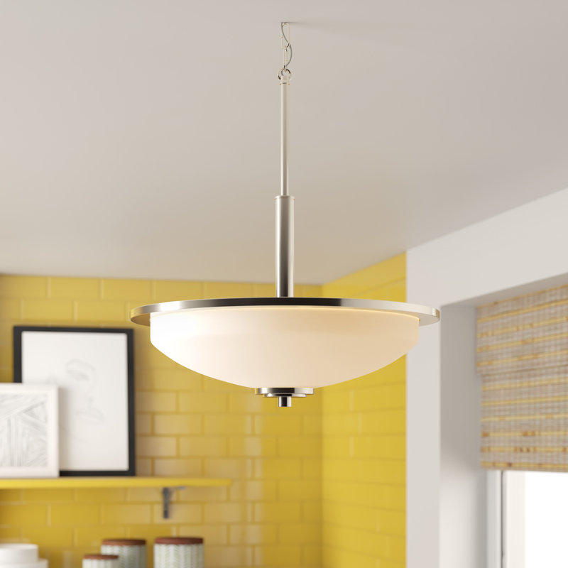 Sarsfield 3-Light Polished Nickel Pendant with Etched White Glass, Polished Nickel