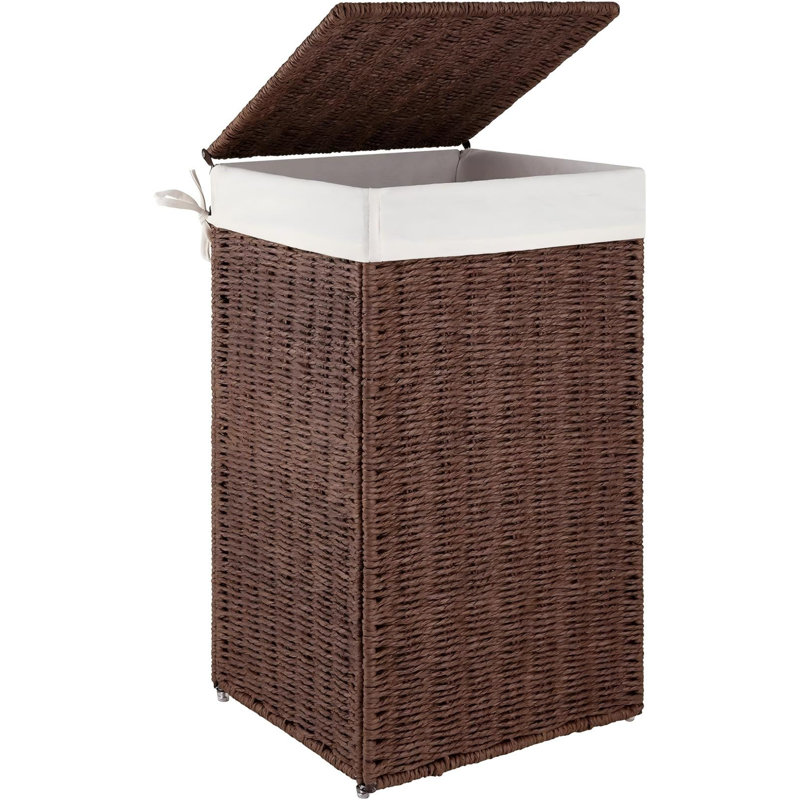 Laundry Hamper With Lid, 17.2 Gal (65L) Wicker Hamper With Removable Liner Bag, Handwoven Clothes Basket With Handles, Foldable Paper Rope Basket For Laundry Room, Bedroom