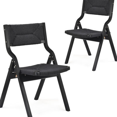 Chaises pliantes en bois noir avec siège et dossier tressés, ensemble de 2, idéales pour la cuisine et la salle à manger, gain de place, confortables et élégantes. Finition en bois et sangles.