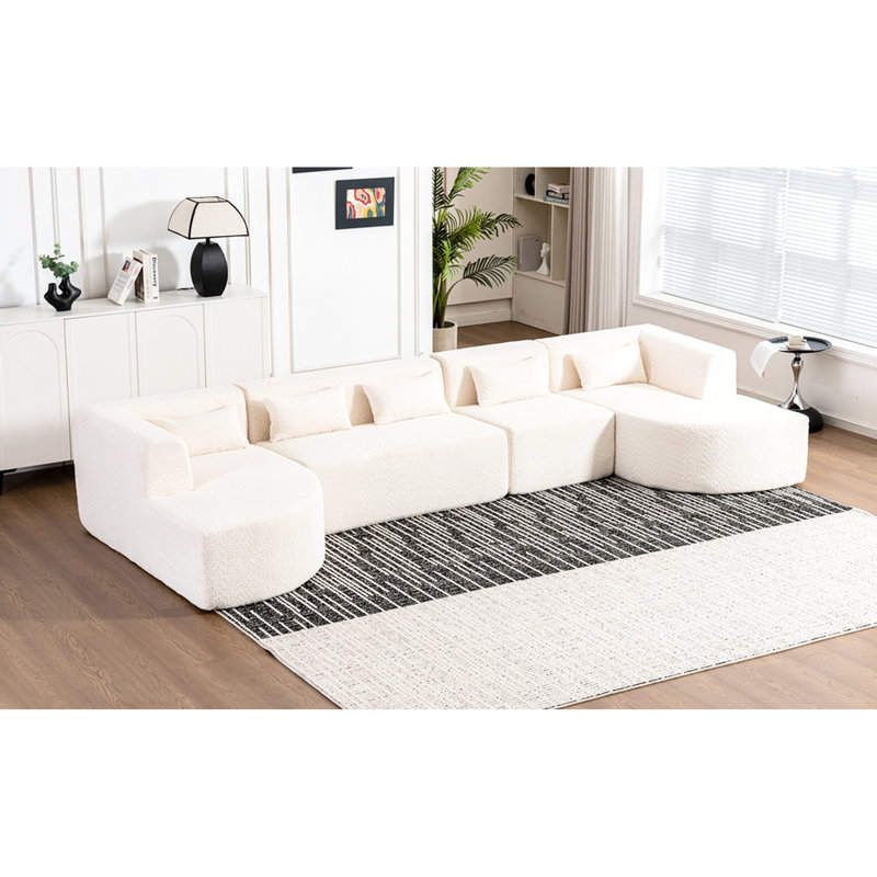Beige pour le salon 144 po - Combinable avec deux chaises longues et cinq coussins, tissu respirant, structure de support stable rembourrée avec des chaises incurvées de teinte, - Combinable, matériau de qualité,