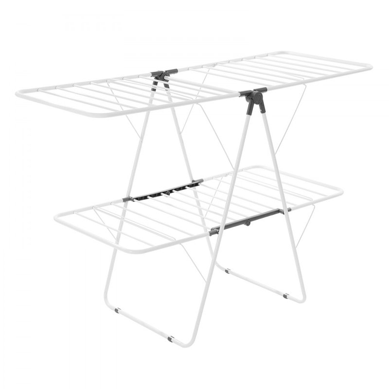 Séchoir à vêtements, séchoir à linge pliable à 2 niveaux avec pinces à chaussettes et 31 tringles, supports de séchage réglables en hauteur pour l'extérieur et l'intérieur, autoportant et peu encombrant, blanc