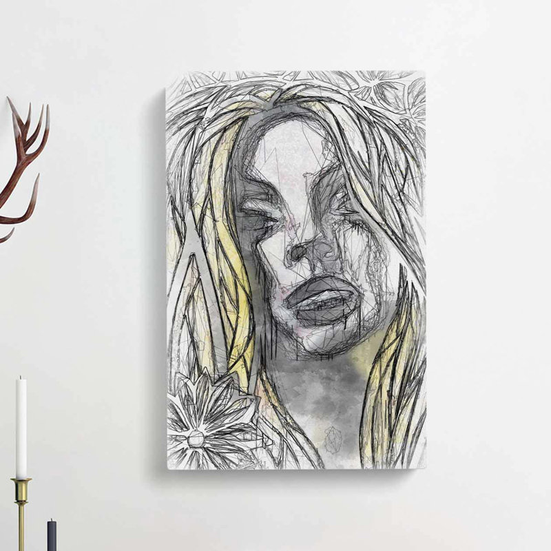 Sketch Of A Flower Girl In Abstract - Wrapped Canvas Print, 91cm H x 60cm W x 3cm D