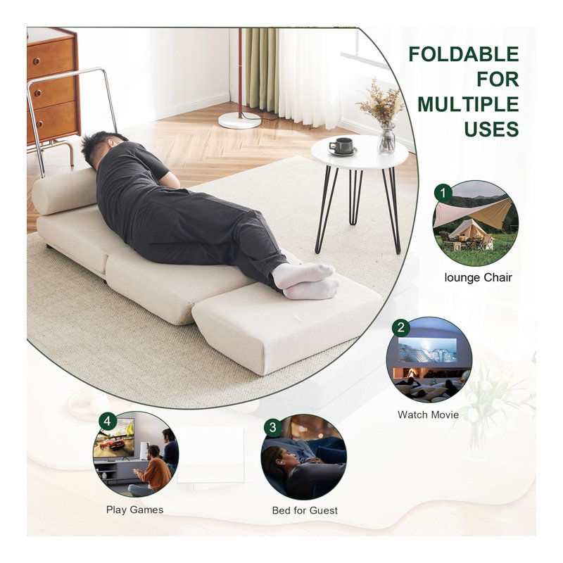 Single Sofa Chair Foldable Single Sofa Bed with Pillow,Portable Foldable Sofa Bed,Leisure Sofa Chair,Easy to Store,Made of Breathable and Wearable Linen
