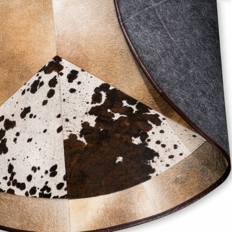Tapis rond en cuir de vachette patchwork Texas Star de 80 pouces - 100 % cuir véritable, Rond, 80 po
