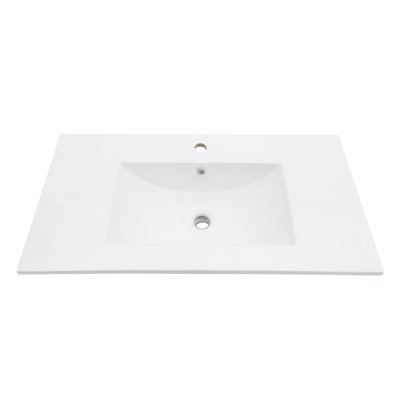 36"L Ceramic Rectangular Single Bathroom Vanity Top Sink in White with Faucet Hole and Overflow(Top Only)
