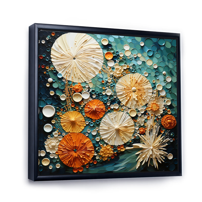 " Beach Tidepool Symphony Pointillism II ", Black Floater Framed, 24" H x 24" W x 1" D