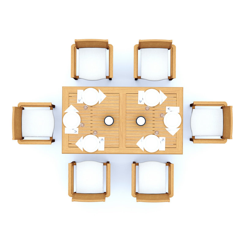 5 Pcs Grade-A Teak Wood Dining Set: 71" Rectangle Table And 4 Mas Stacking Arm Chairs #11MS1604, 6
