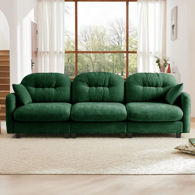 Canapé modulaire à trois places, tissu en chenille douce, mousse haute densité, conception plissée matelassée de conception ergonomique, accoudoirs élégants, base en bois de haute qualité, convient aux chambres à coucher et aux salons