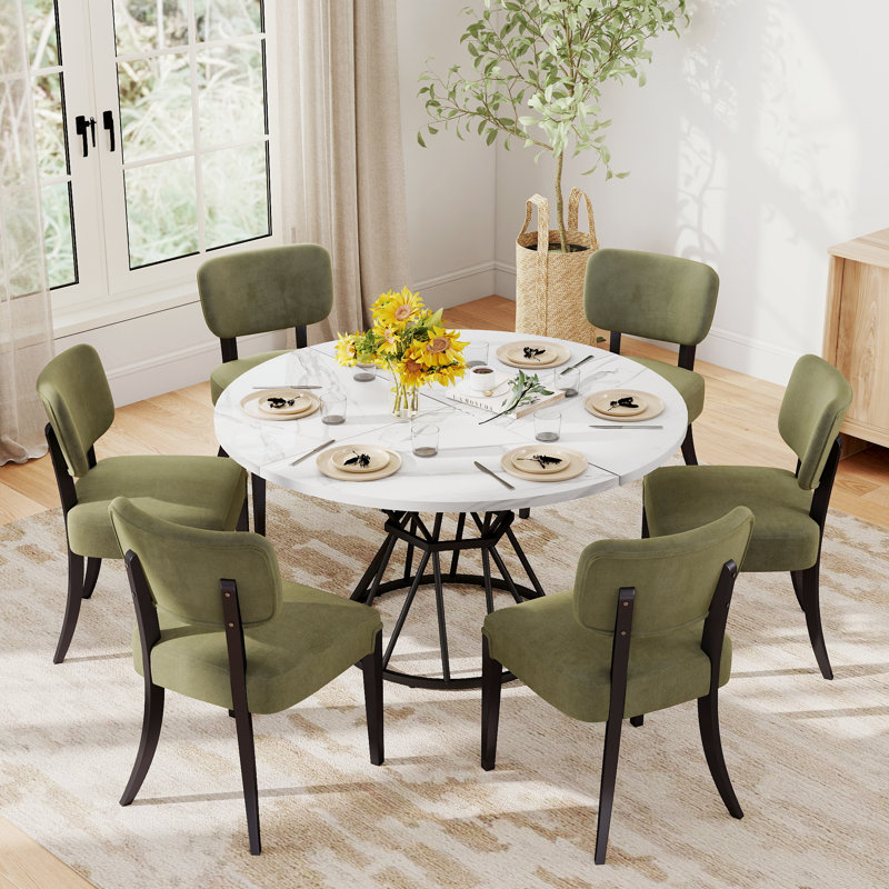 Table de salle à manger ronde 47,3 po en bois aggloméré avec chaises en bois 4/6, industrielle moderne pour la cuisine et la salle à manger