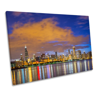 Chicago Skyline Lake Michigan Night - Wrapped Canvas Print