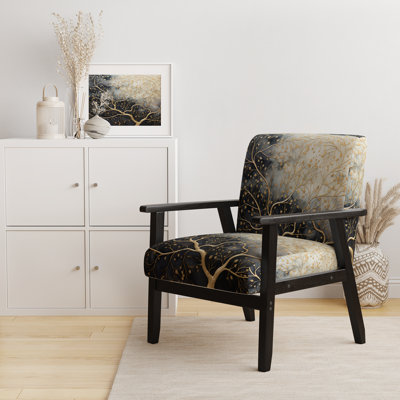 Golden Branch Tree Luminous Tangle II - Upholstered Scandinavian Arm Chair, Monochrome Nature Accent Chair