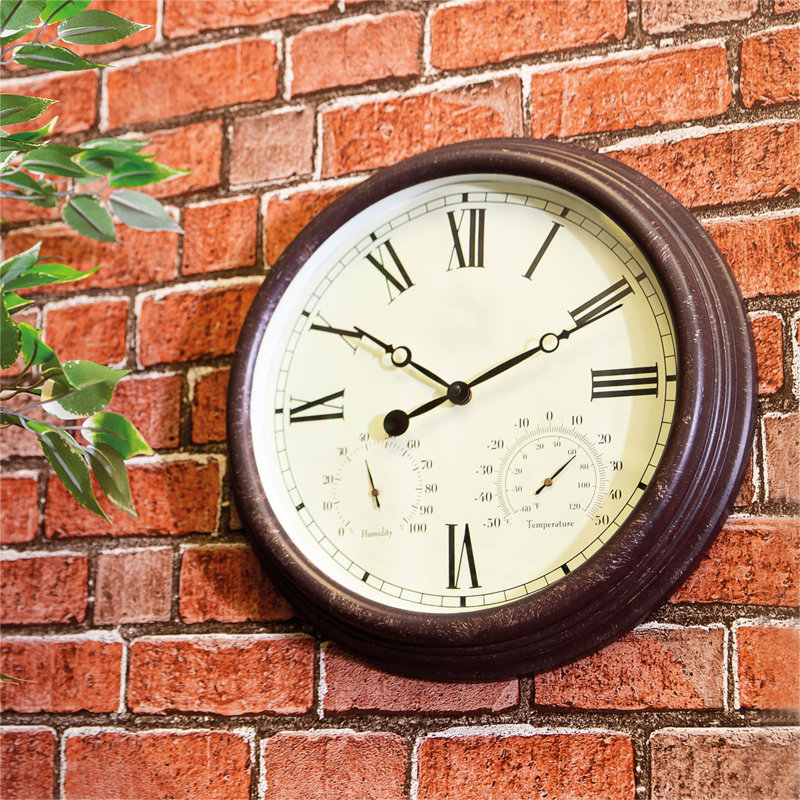 Garden Vintage Design 15" Outdoor and Indoor Clock with Thermometer and Hygrometer