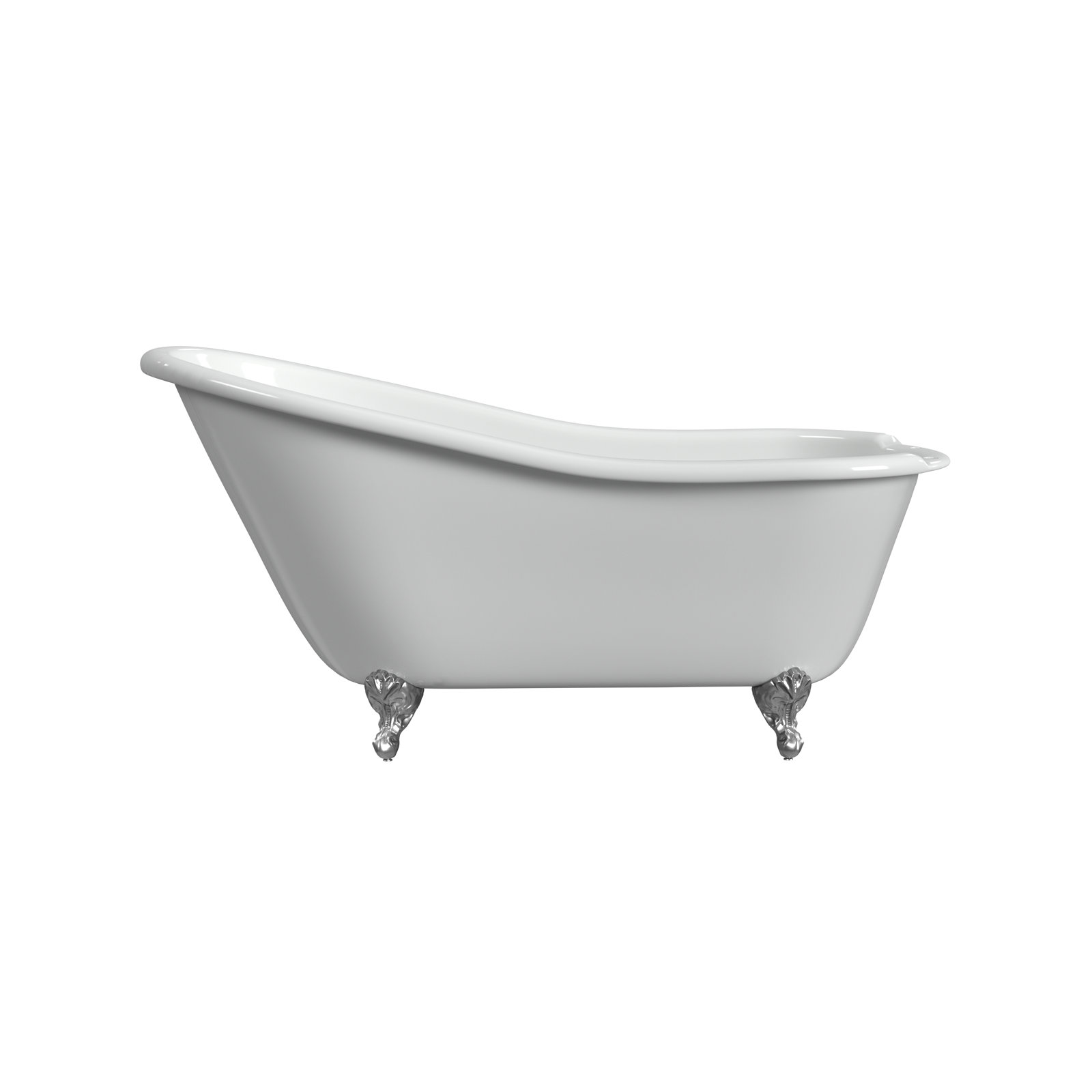 68" Freestanding Soaking Cast Iron Bathtub, Chrome, White Interior with White Exterior