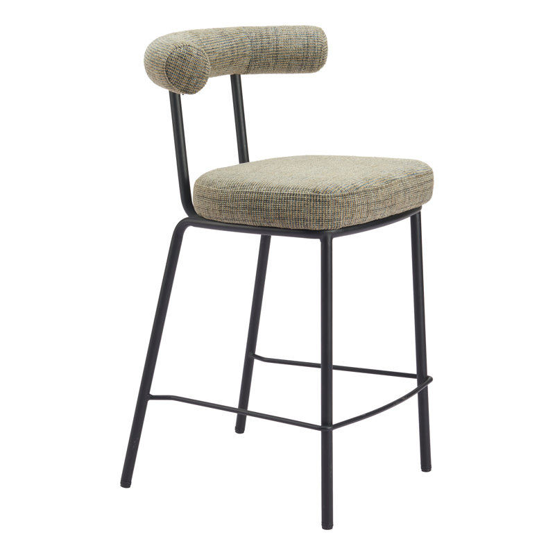 Tabouret de bar Kede en tweed vert, Tabouret de comptoir (siège d'une hauteur de 26 p