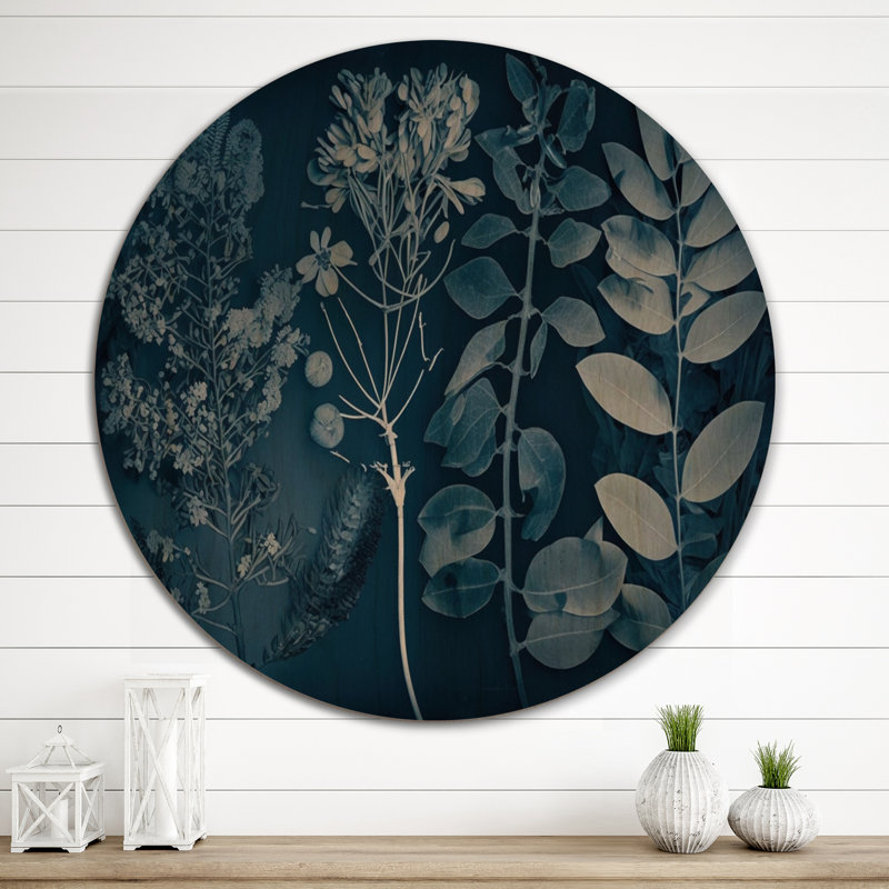 Fleurs sauvages rétro dans des tons de bleu I - Art mural floral en bois - Bois de pin naturel, H 36 po x l 36 po x P 1 po
