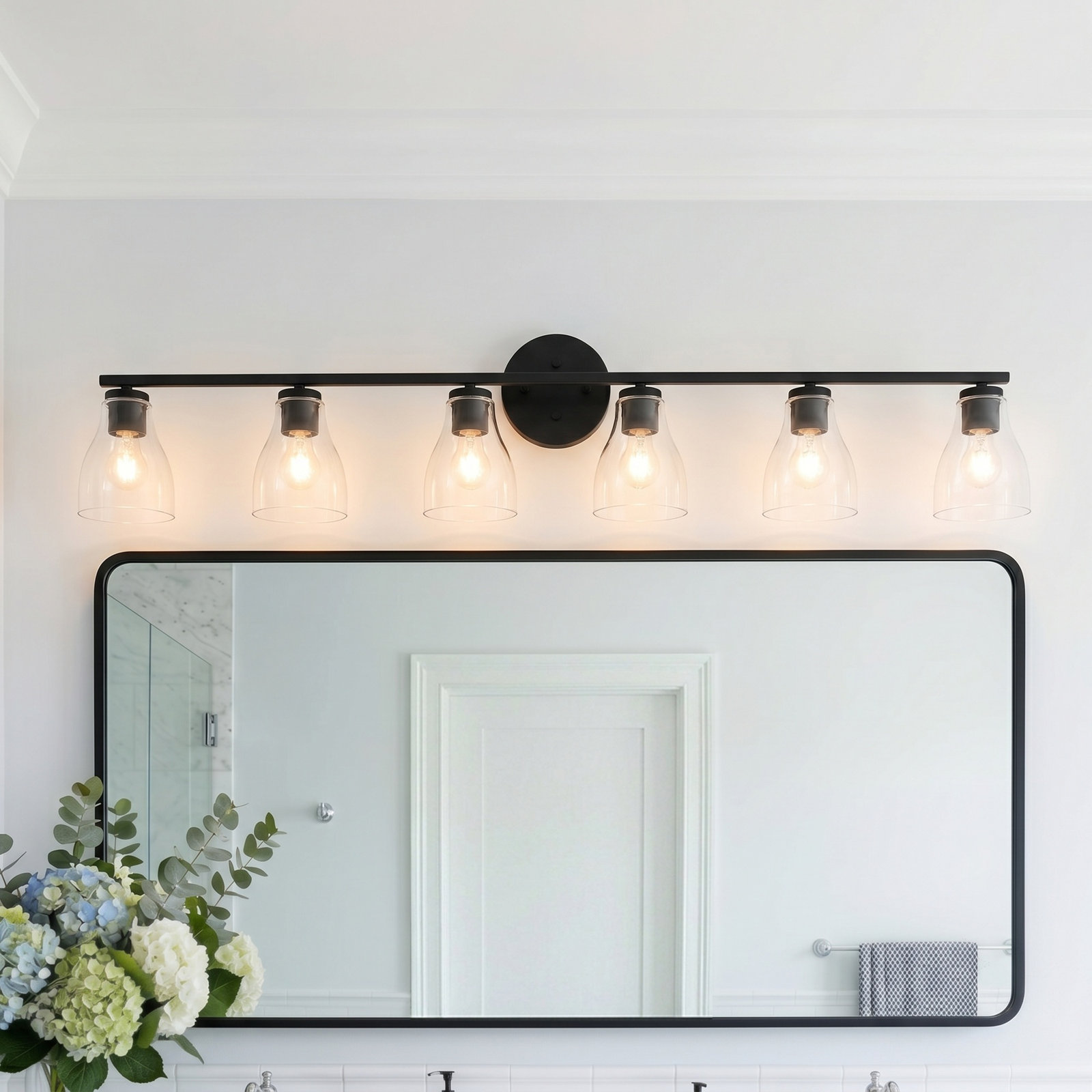 Keston Dimmable Vanity Light, 10" H x 49.5" W x 6.5" D, Matte Black, 6 Lights