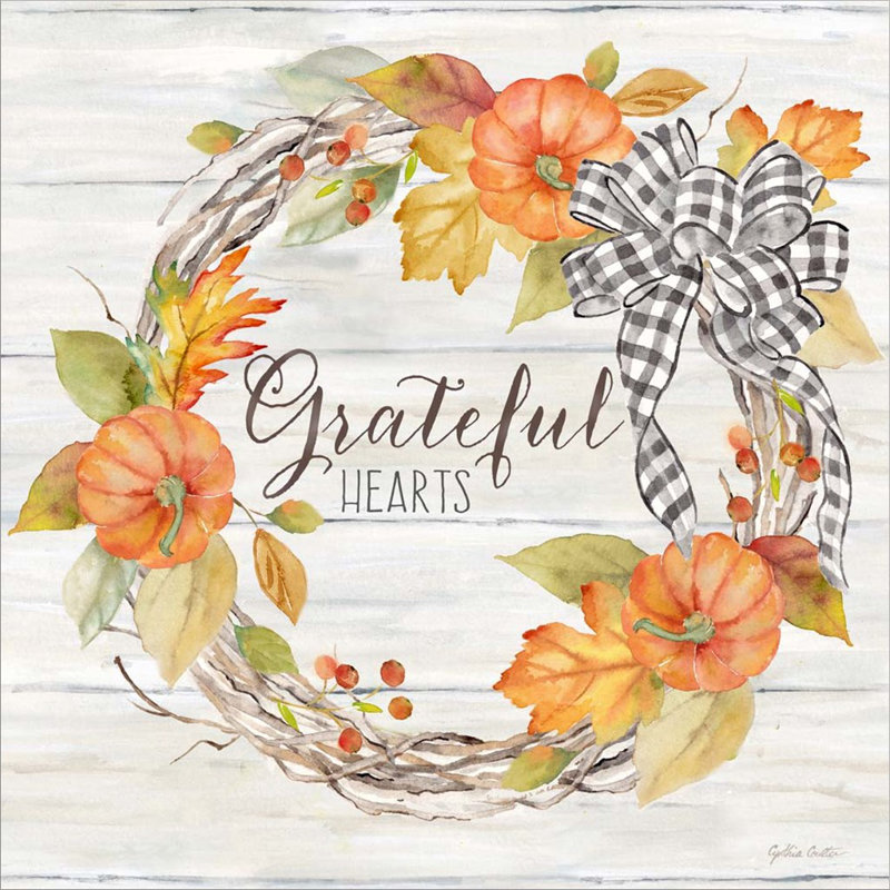 «Pumpkin Patch Wreath II-Grateful» par Cynthia Coulter, art mural encadré