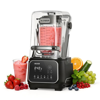 Mélangeur professionnel de 2 litres (68 oz) avec couvercle protecteur, 2200 W, 26000 tr/min, 6 programmes prédéfinis pour smoothies, autonettoyant, vitesse réglable, fonction glace pilée et purée, noir.