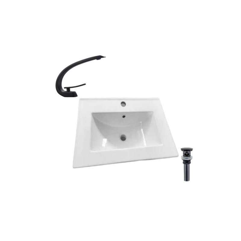 24.2'' Ceramic Single Bathroom Vanity Top Sink and Faucet