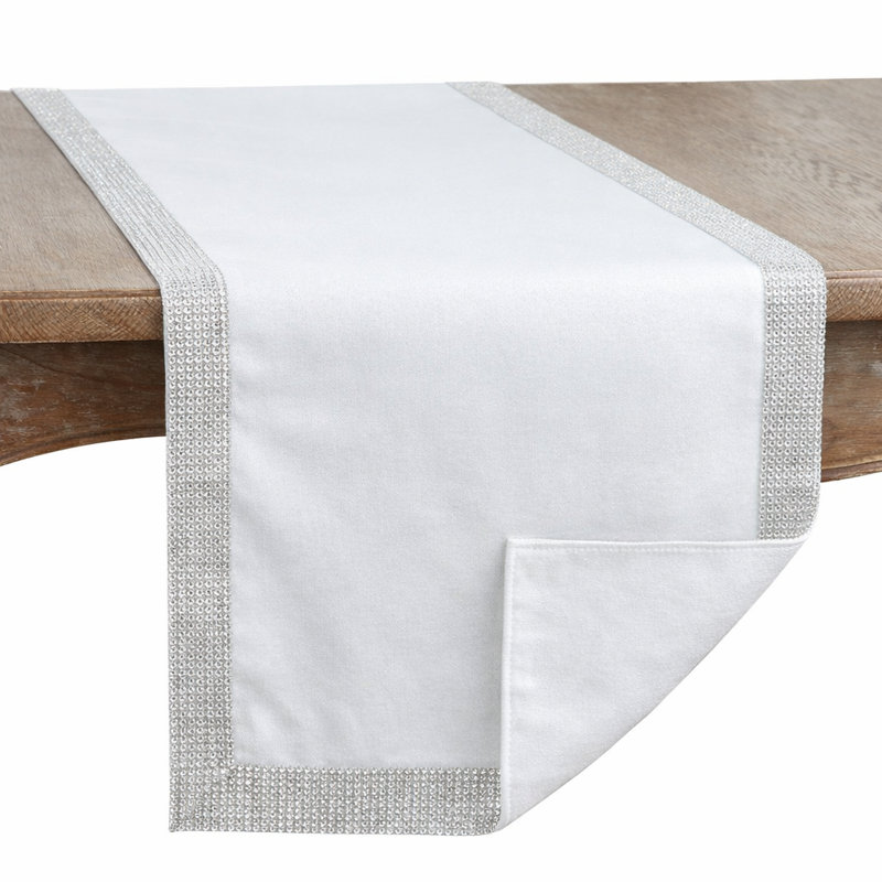 Chemin de table blanc élégant avec bordure cloutée 16 po x 108 po, L 108 po x l 16 po, Blanc