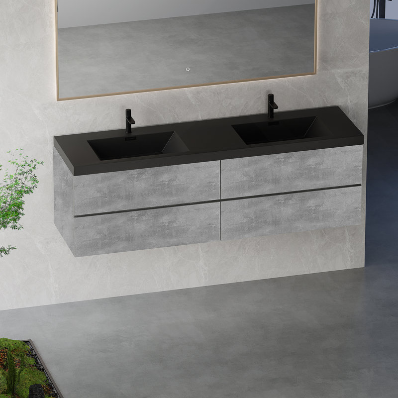 Meuble-lavabo flottant avec lavabo, armoire de rangement murale pour ranger les essentiels, conception moderne avec tiroirs à fermeture en douceur et lavabo de qualité supérieure
