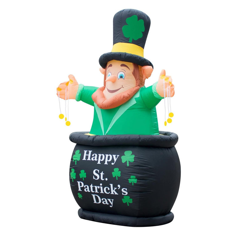 Holidayana 9' Tall Inflatable St Patricks Day Pot of Gold Leprechaun Yard Decor