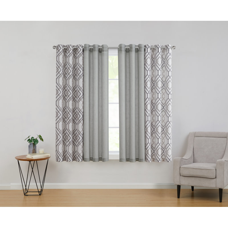  Ensemble de rideaux imprimés et unis de quatre pièces Jackston, Gris anthracite, l 38 po x L 63 po