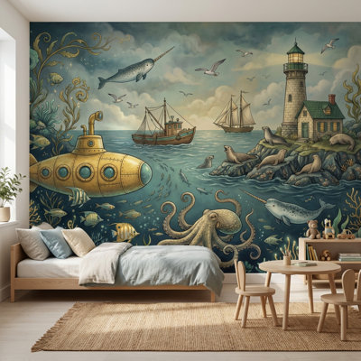 Underwater Wallpaper Submarine Lighthouse Wall Mural