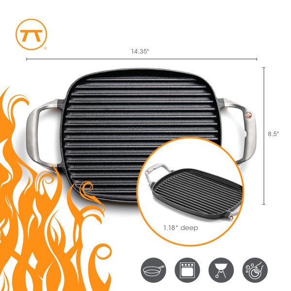 Square Black Cast Iron Grill Pan with Ridges