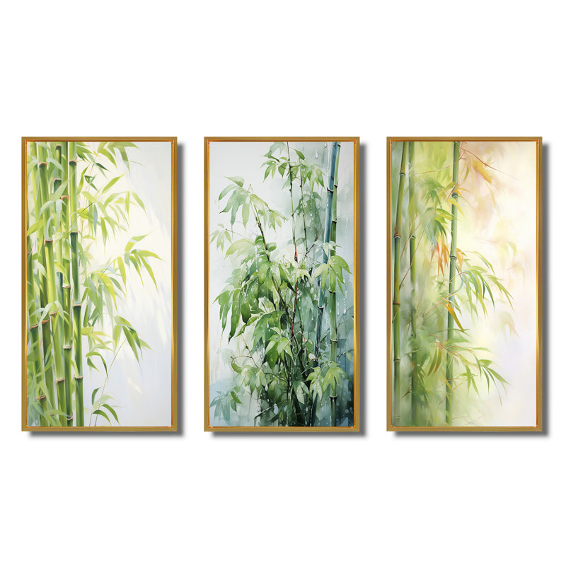 Bamboo Romantic Dream - Floral & Botanical Art Set Of 3 Pieces, H 20 po x l 36 po, Encadrement doré