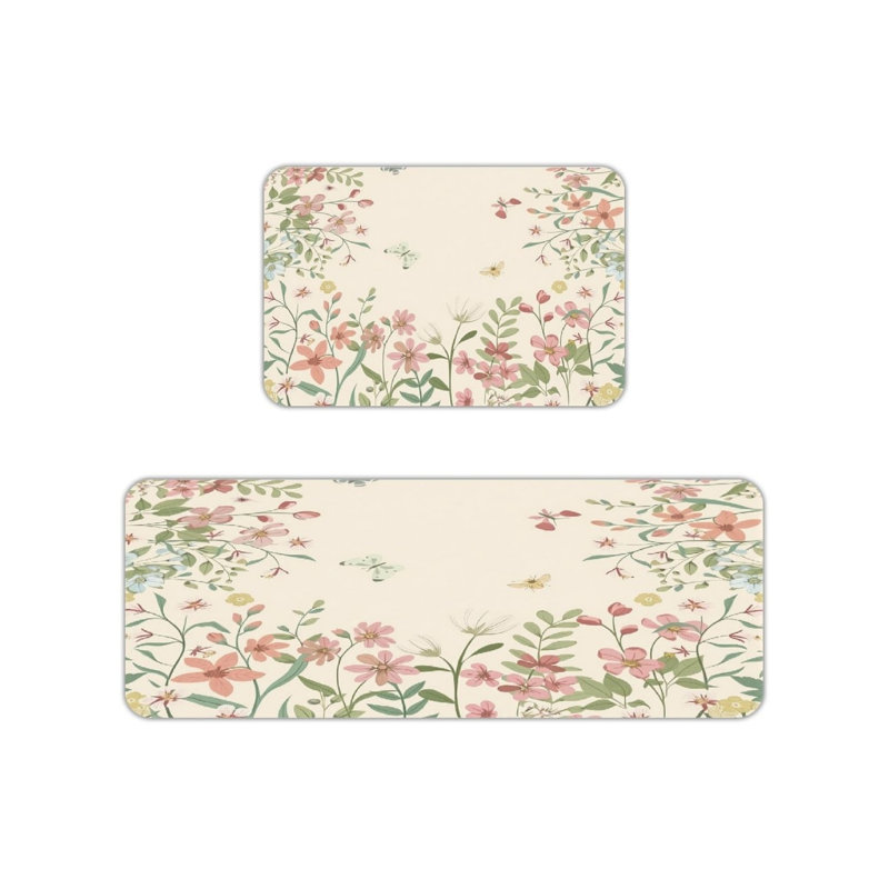 Tapis de cuisine beige Wildflower, paquet de 2, pour la cuisine et la chambre à coucher