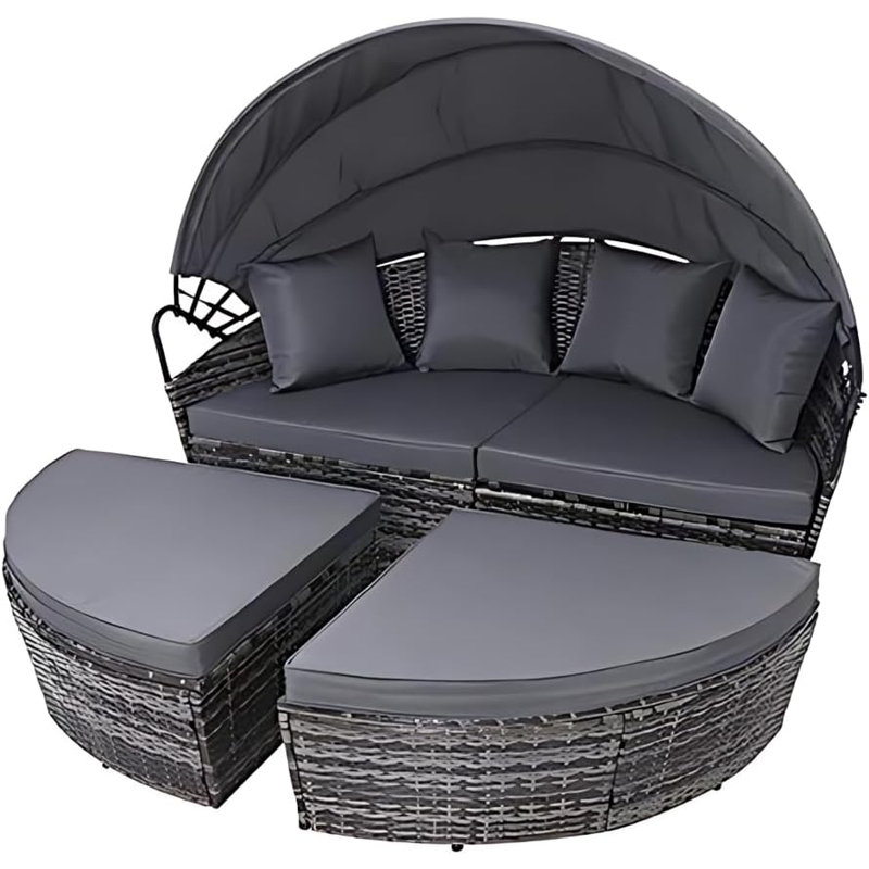 Rokisha 4572cm Wide Curved Metal Patio Daybed with Cushions, Grey