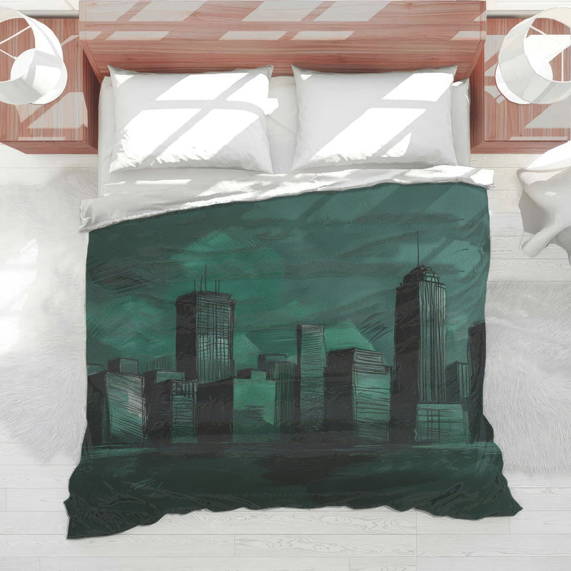 Green City Skyline Comforter, King