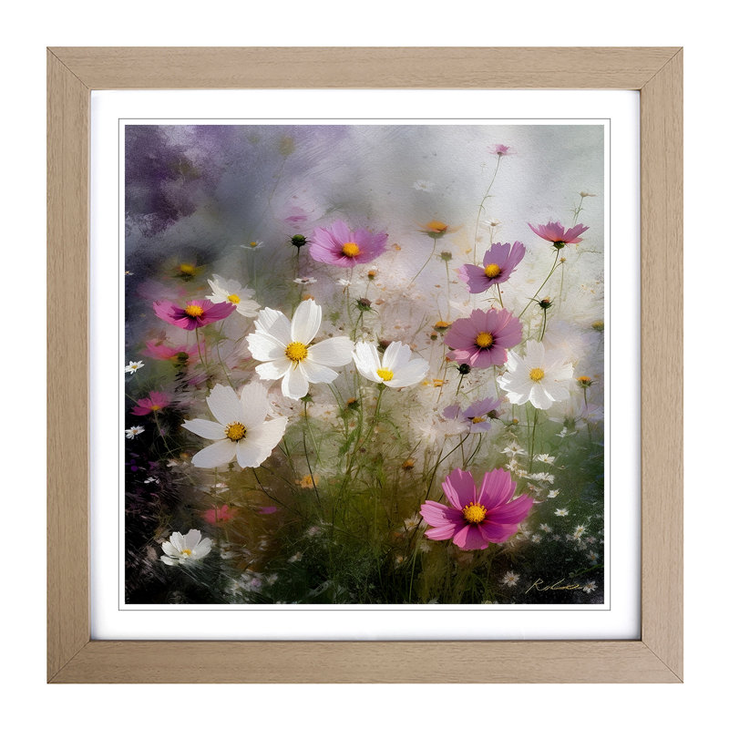 Cosmos Impressionism - Single Picture Frame Print on Wood, Oak